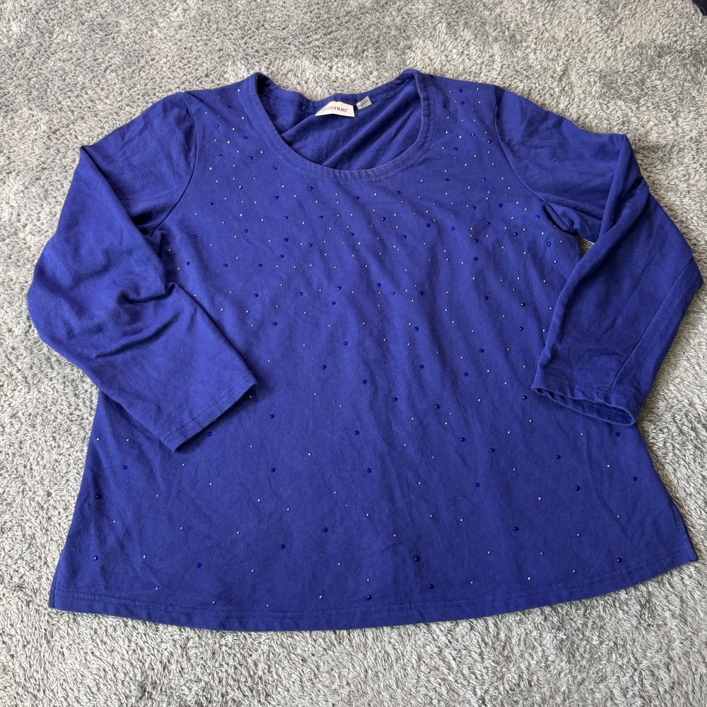 Avenue Womens Embellished Knit Top 14/16 Purple Blue Rhinestone Sparkle